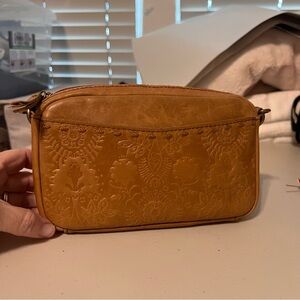 The Sak Embossed Brown Leather Phone Crossbody